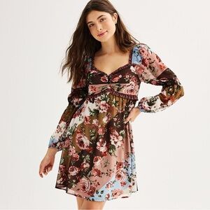 Flowy Bohemian Peasant Babydoll Dress Long Balloon Sleeves Jr M 7/10